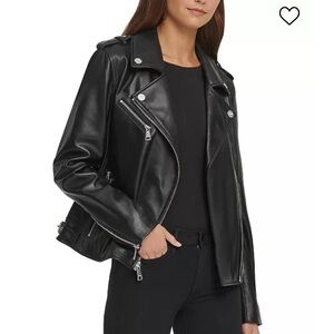 DKNY Jacket Black  Faux Leather Biker Moto  Size S
